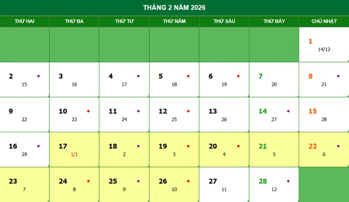 lịch nghỉ tết âm lịch 2026