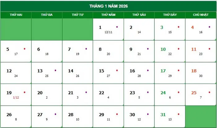 lịch nghỉ tết dương lịch 2026